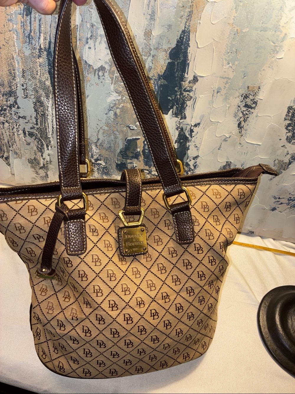 Genuine Vintage Dooney & Bourke Tan and Brown Logo Tote